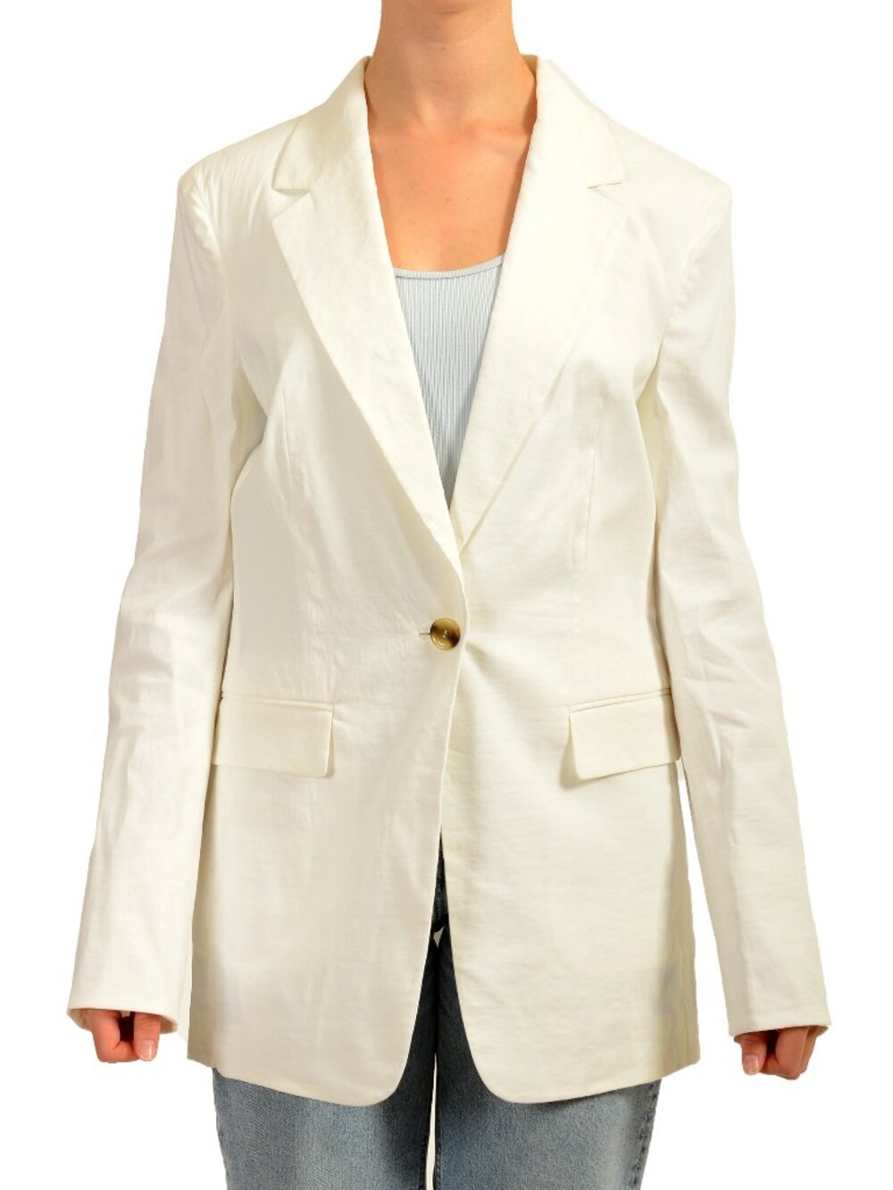 Hugo Boss Women's "Jasena" White Linen One Button Blazer US 2 IT 38